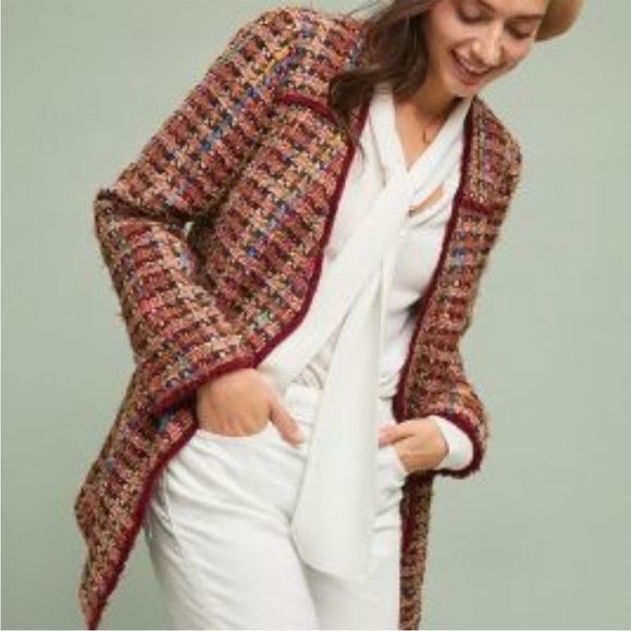 Anthropologie Ett:twa Harlequin Longline Tweed Blazer Size Small Wool Blend - Picture 2 of 13